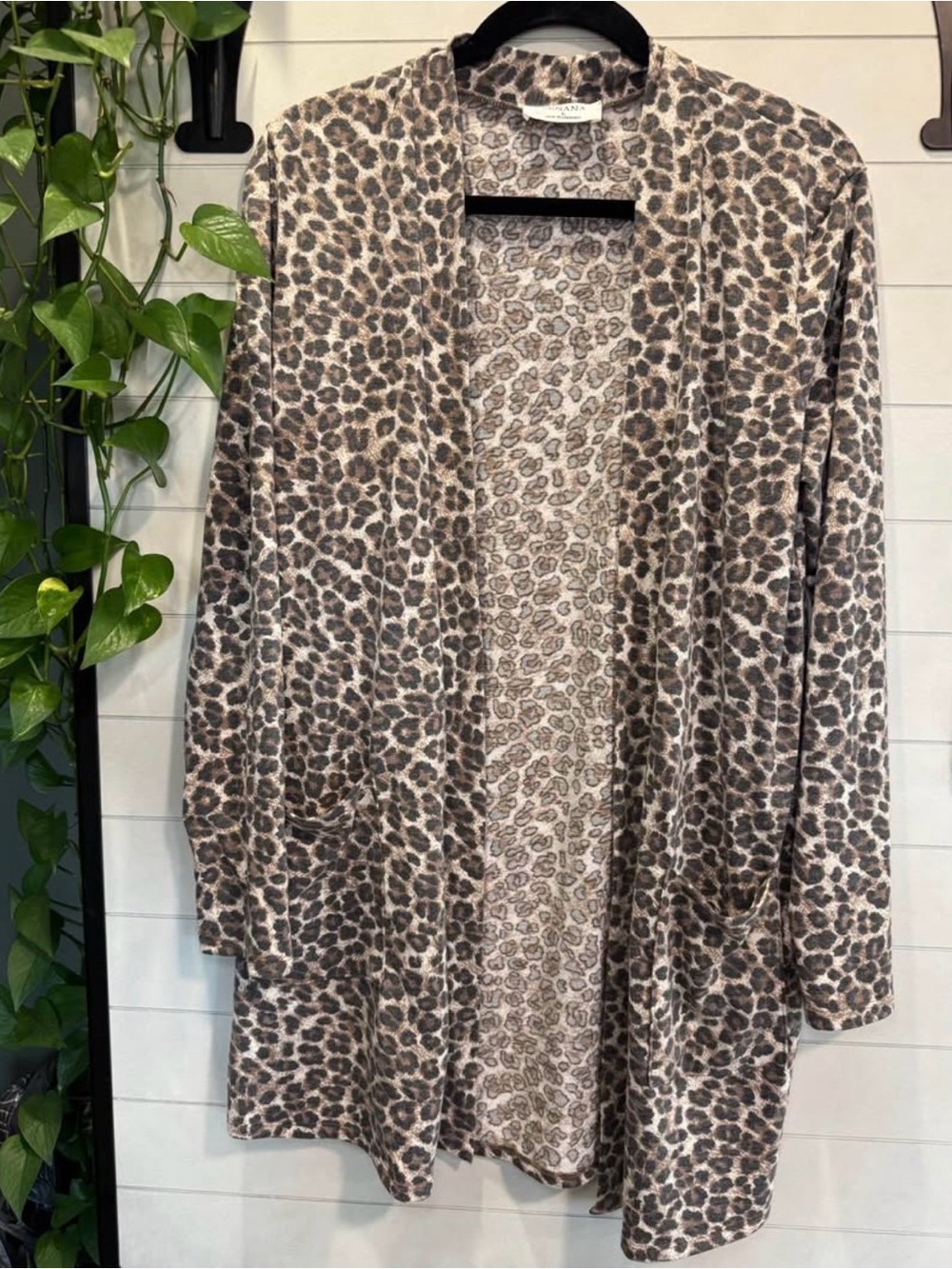 Zenana Outfitters Leopard Print Cardigan in Beige and Brown